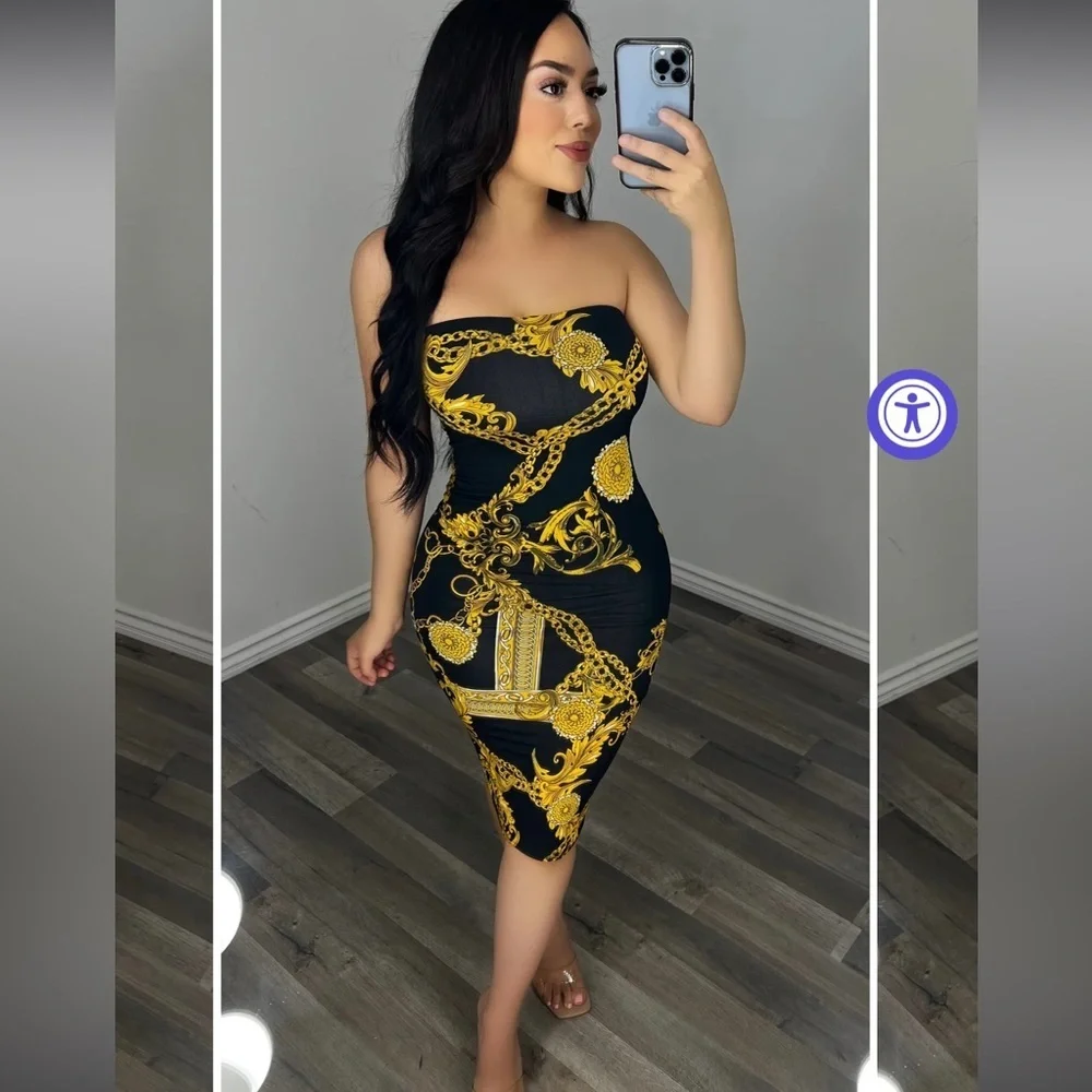 Black and‎ gold tube  dress nwt